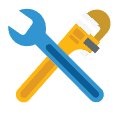 blue standard wrench and yellow plumbers wrench crossed